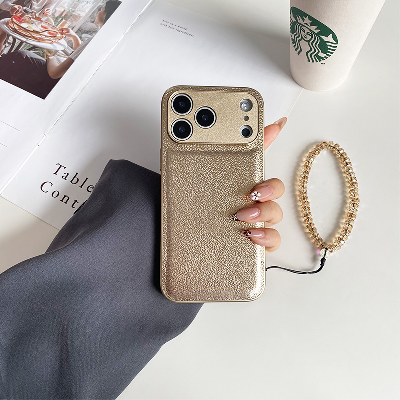 适用于苹果17ProMax手机壳新款iPhone17Pro高端女款金色荔枝纹iPhone17挂件皮纹防摔保护壳