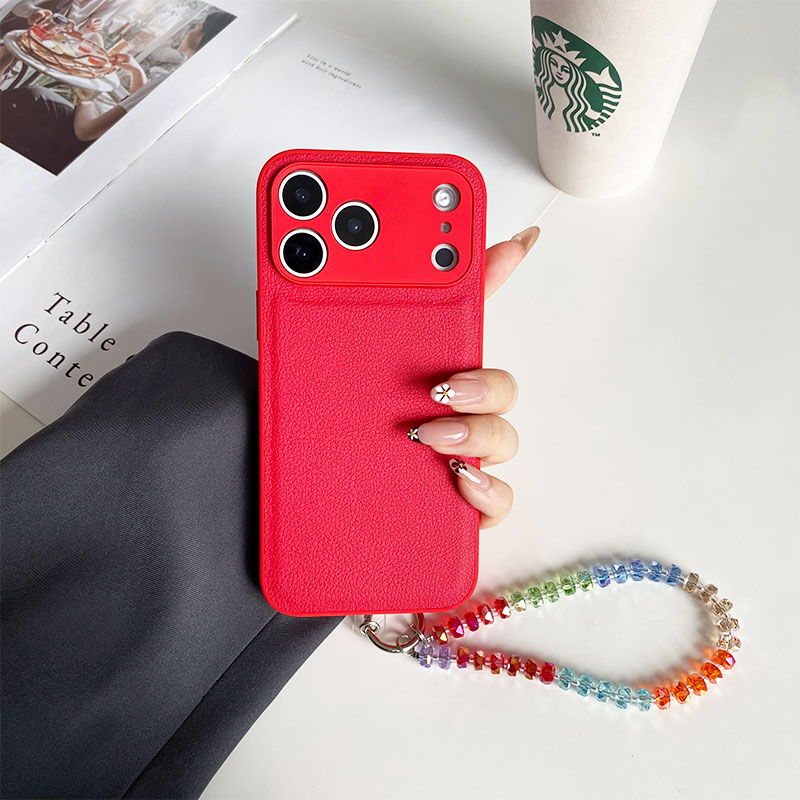 适用于苹果17ProMax手机壳新款iPhone17Pro高端女款荔枝纹红色iPhone17挂件皮纹防摔保护壳