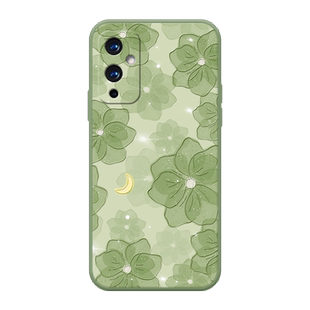 浅绿山茶花适用于一加9手机壳oneplus9pro小清新女一加9r新款一加11高级感一加8液态硅胶超薄挂绳保护套软壳