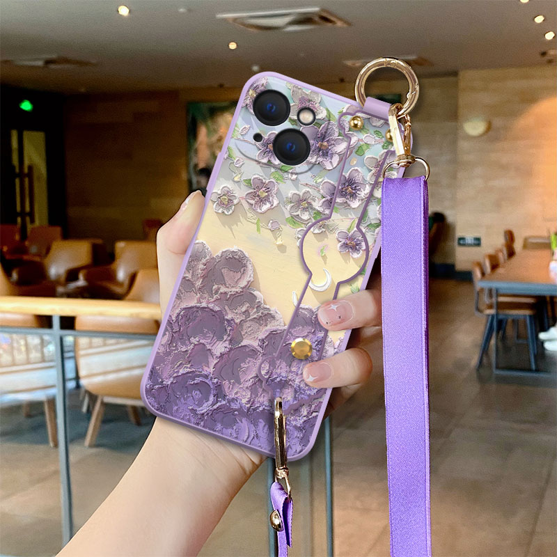 苹果14油画云上腕带硅胶手机壳