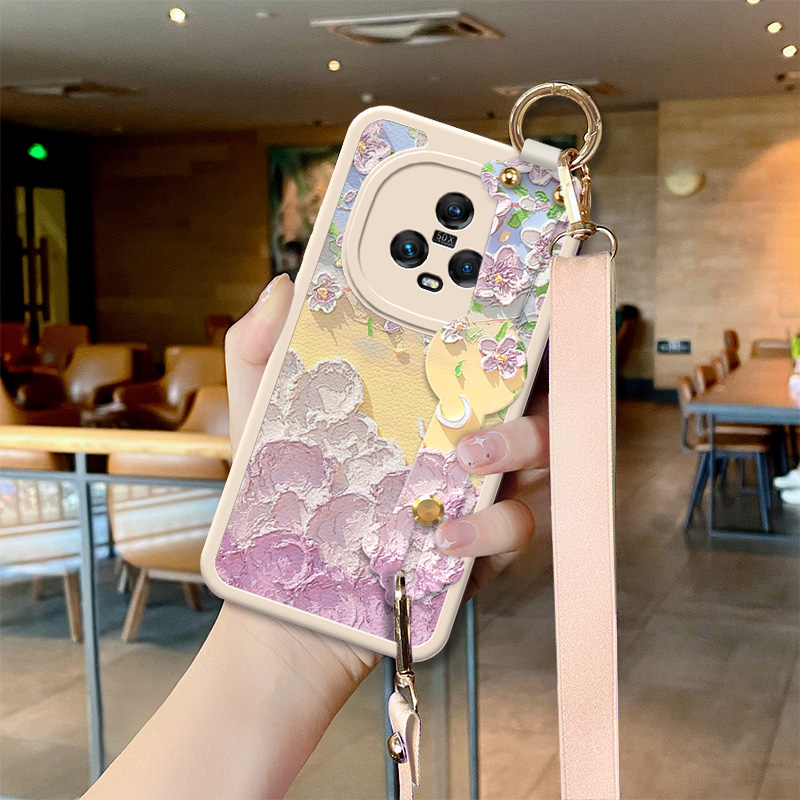 云上紫花适用于荣耀magic5手机壳magic5pro油画荣耀80女款pro小羊皮荣耀70腕带60pro斜挎50se挂绳30s全包软壳