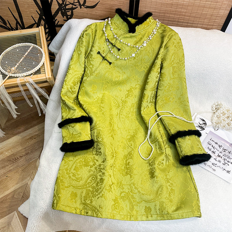 新中式国风上衣女2025秋冬新款盘扣改良加绒加厚旗袍裙中长款外套