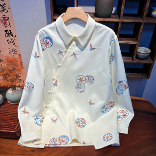 【树林送福利】3641新中式斜襟春季新款衬衫复古国风立领刺绣衬衣