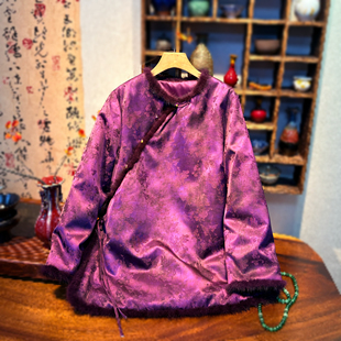 YUEZHE中式棉服复古提花上衣2025冬季新款民族风提花加厚百搭棉衣