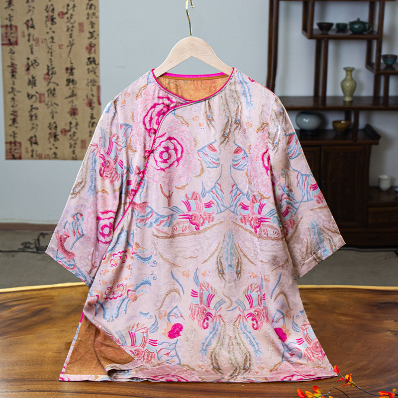 YUEZHE 凤尾花扎染中式旗袍2026新中式显瘦气质夏季百搭新款上衣