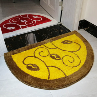 定制金黄色半圆形门口进门地垫门垫大红色白树叶防滑脚垫卧室地毯