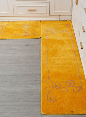 家用金黄色厨房门口地垫门垫进门卧室防滑地垫灰色花藤地毯可机洗