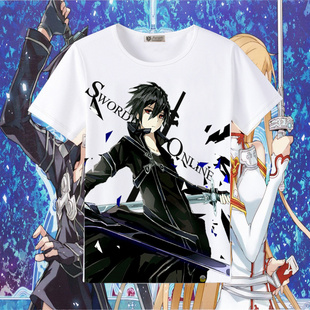 刀剑神域t恤 桐人 优纪 亚丝娜 诗乃 男女二次元动漫周边短袖衣服