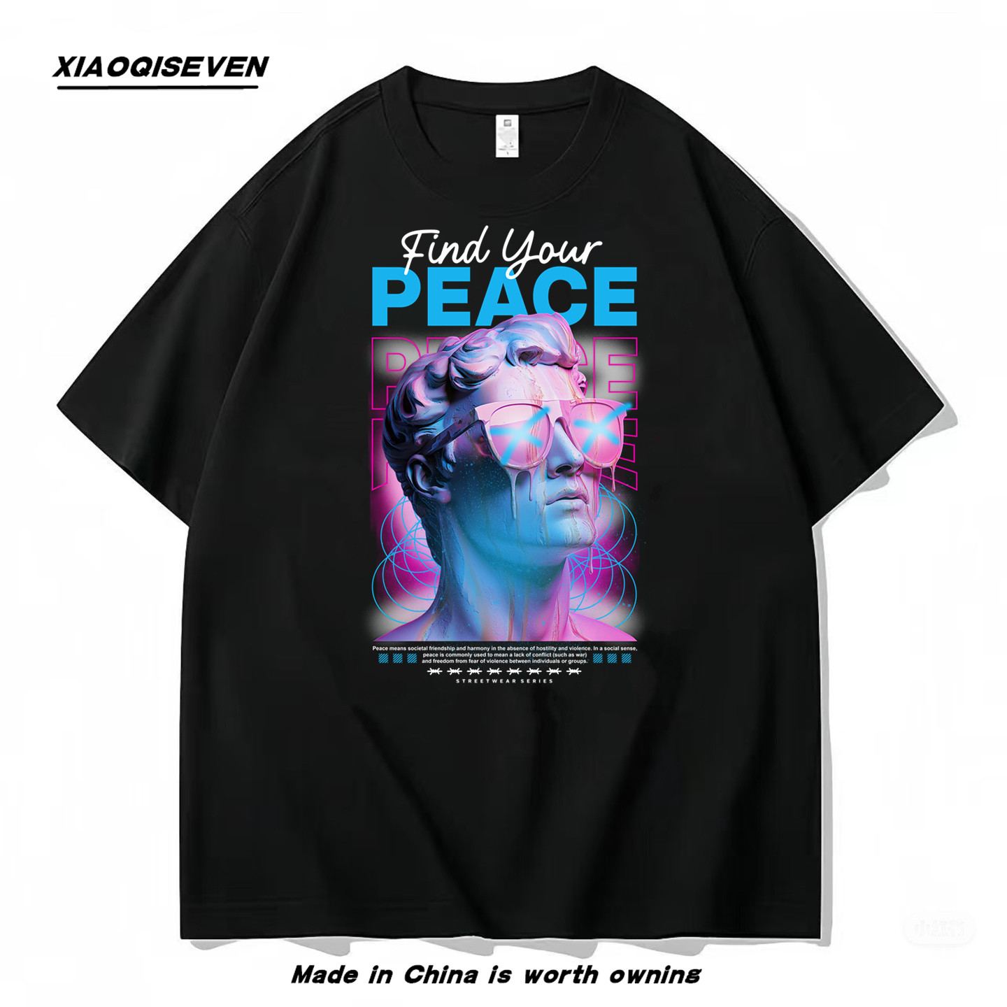 潮牌欧美风高街纯棉短袖印花男女bf风大码宽松亚比风T恤潮hiphop