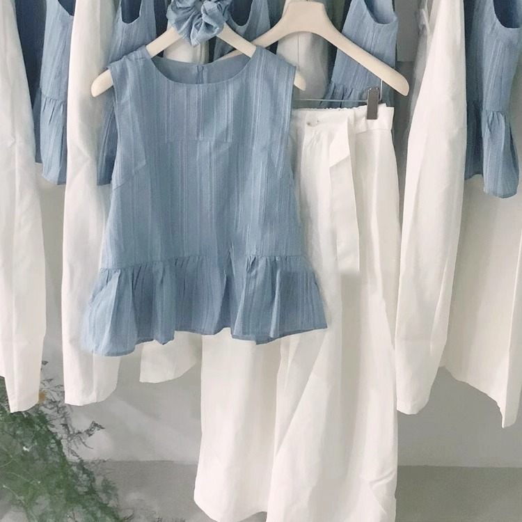 韩系条纹衬衫背心女夏季新款