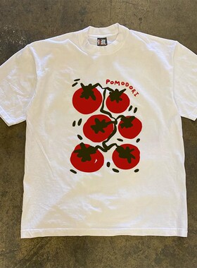 A lot of tomatoes 港风男女情侣款小众设计印花百搭宽松短袖T恤