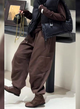 2025新款灰色宽松百搭阔腿裤女冬季垂感显瘦百搭直筒弯刀加绒裤子