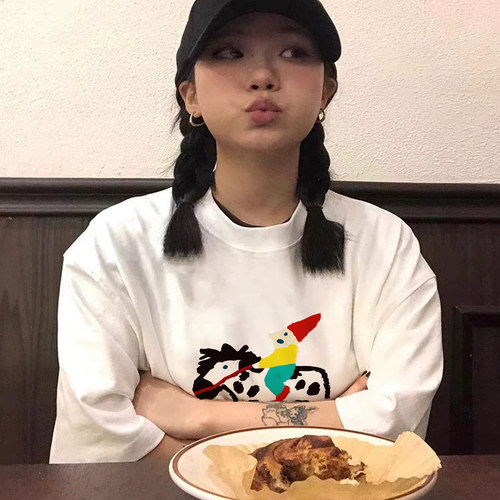 The old man rides a horse 小众学生情侣款百搭宽松设计短袖T恤 - 封面