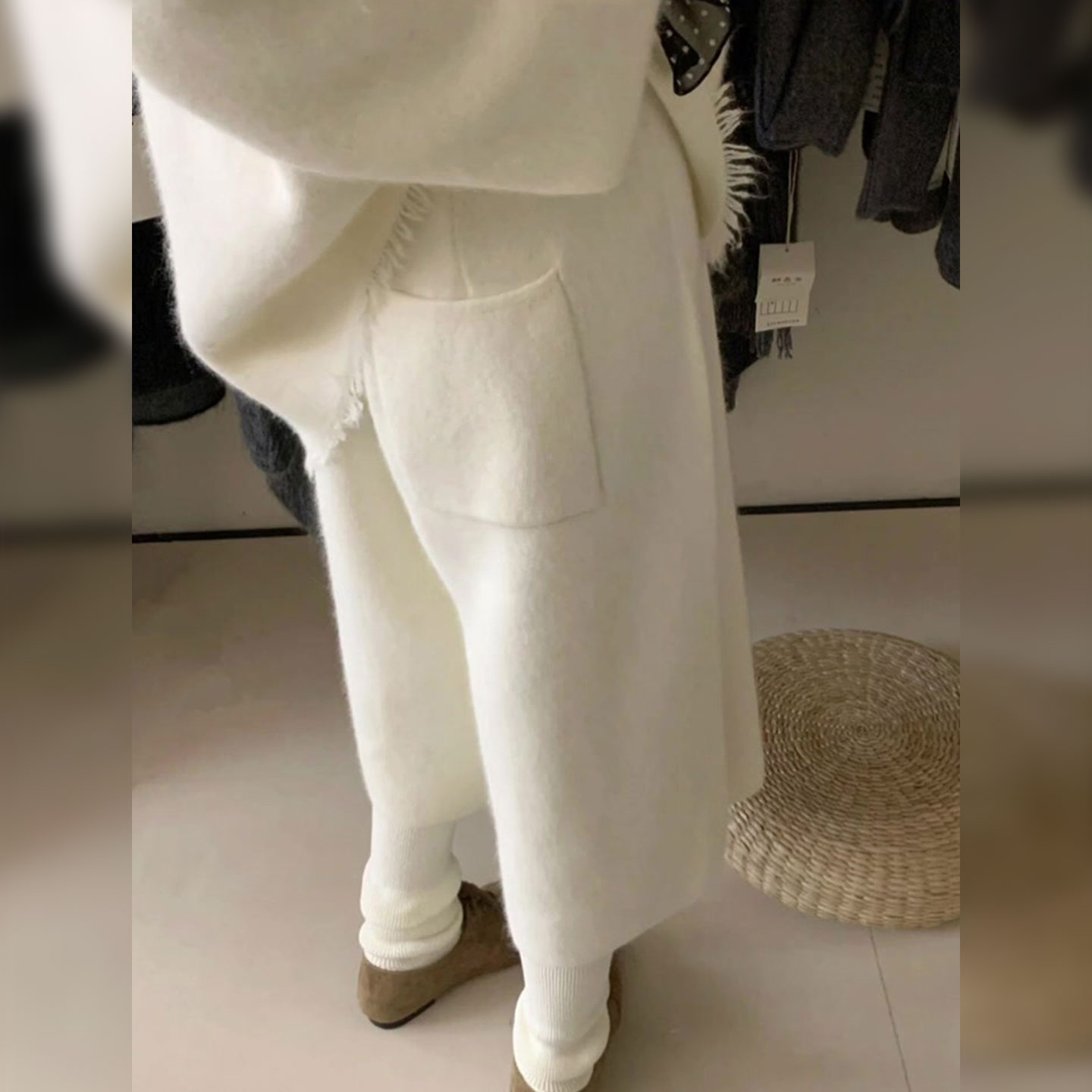 糯叽叽​~秋冬保暖米白色阔腿裤女显瘦百搭休闲慵懒风裤子大码