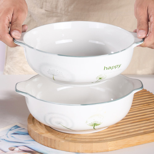 10.5英寸蒲公英双耳汤碗汤锅创意陶瓷大号碗菜碗汤盆大容量汤碗