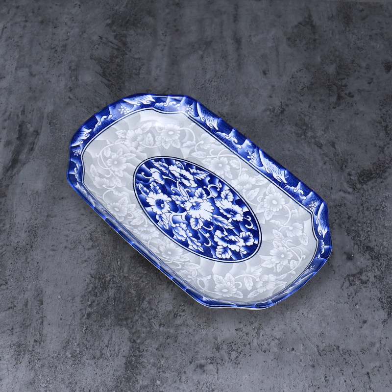 莲花陶瓷盘子创意陶瓷大号青花鱼盘长方形蒸鱼烤鱼盘盛菜鱼盘子