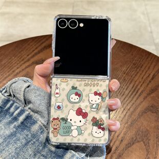 适用于三星Zflip7折叠屏手机壳新款 透明小熊kitty猫全包超薄Galax
