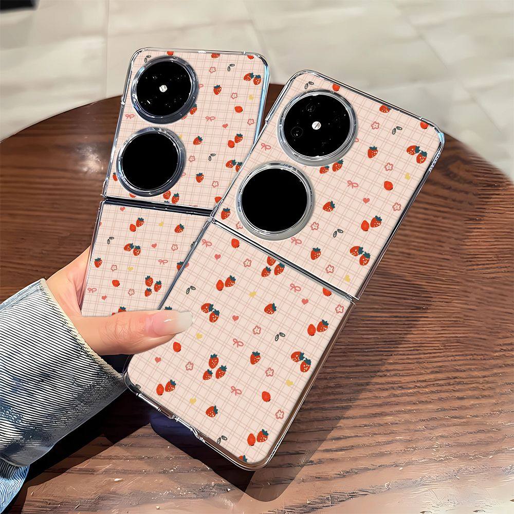 满屏小草莓适用华为POCKET2手机MOTO40/50三星ZFLIP3/4/5/6保护壳