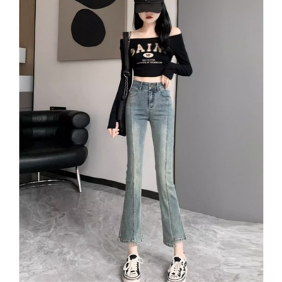 微喇牛仔裤弹力九分裤2024春秋