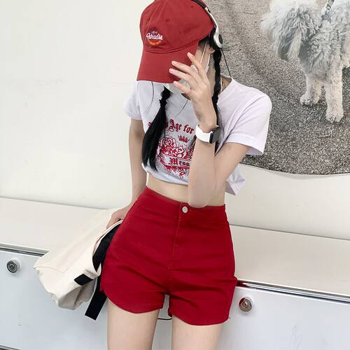辣妹高腰牛仔短裤女夏季紧身热裤