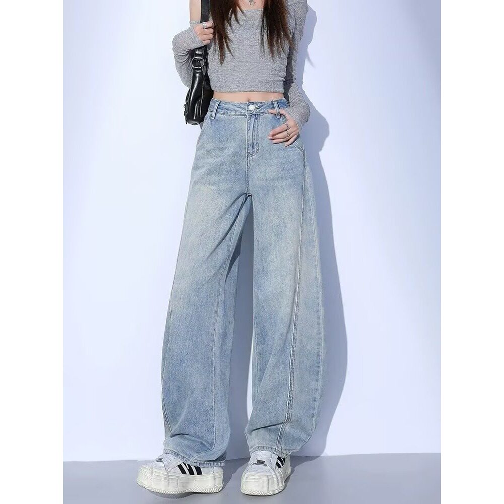 高腰阔腿牛仔裤女宽松显瘦长裤