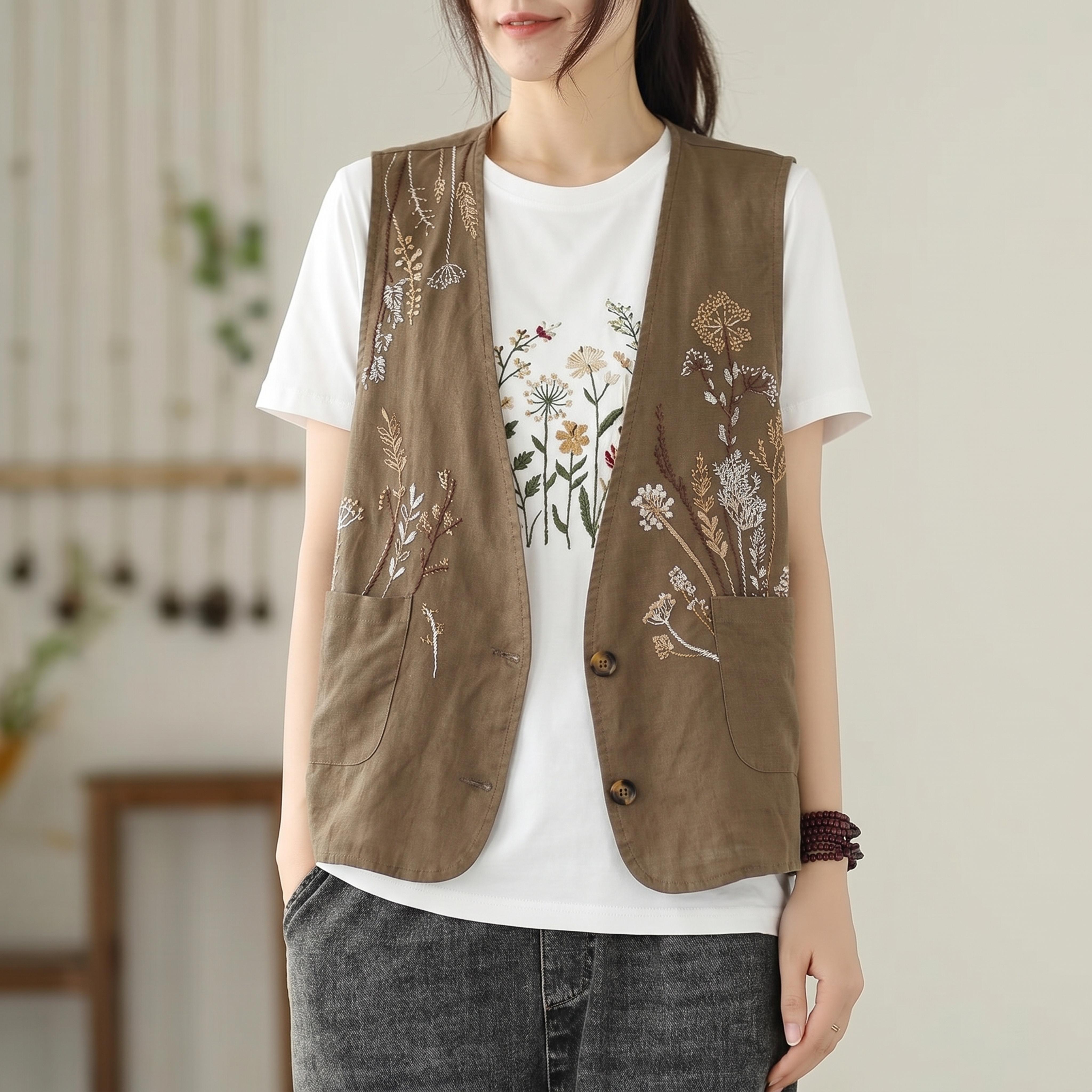 夏季新款刺绣宽松显瘦女马甲图片