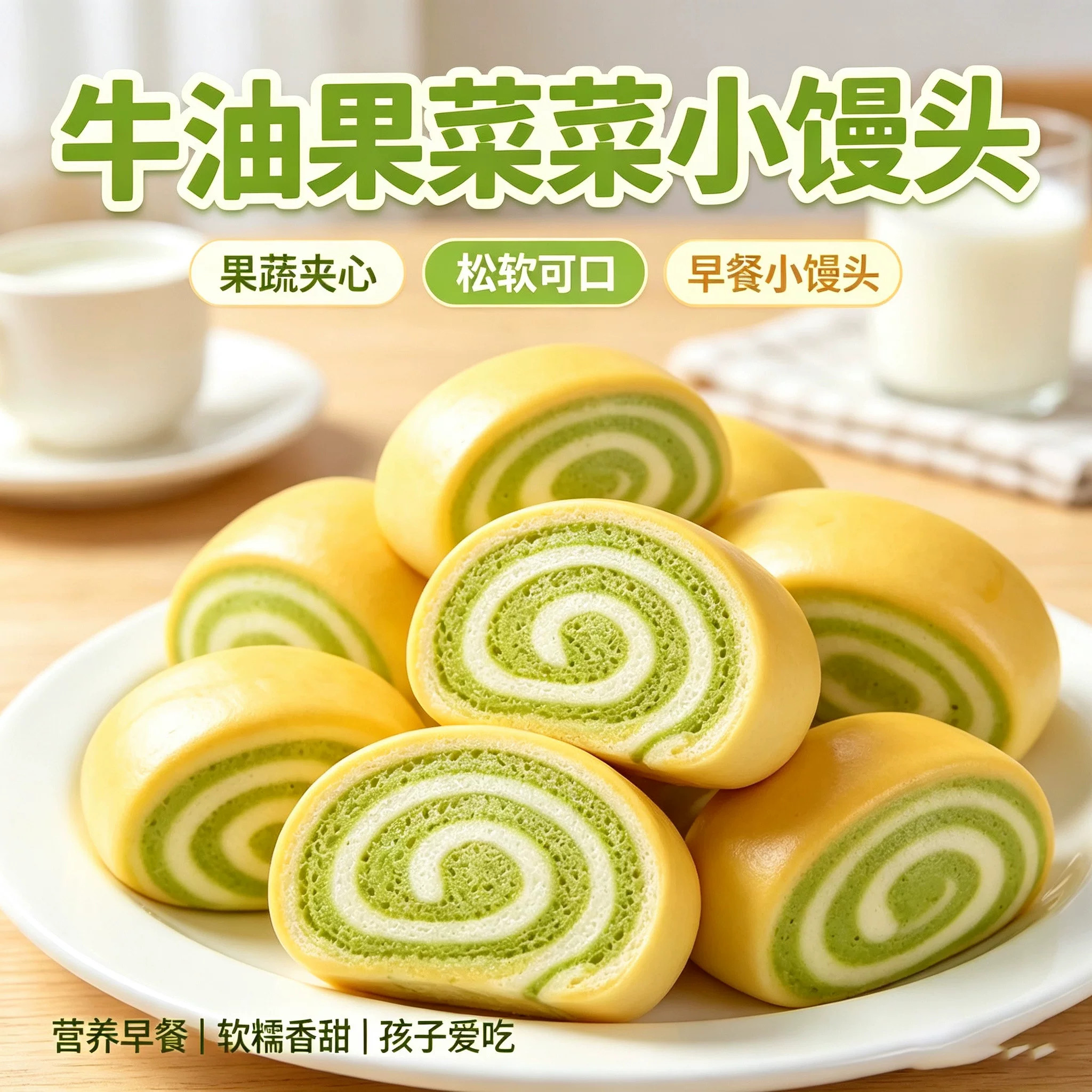 菜菜奶香小馒头面包牛油果菠菜山药儿童健康营养早餐代餐休闲整箱