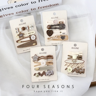 复古美拉德咖色发夹韩国少女风纽扣星星侧边夹可爱甜美刘海夹发饰