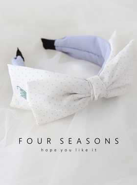 森系清新蓝色小波点蝴蝶结发箍可爱猫咪花朵少女头箍洗脸发饰头饰