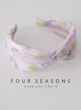 清新少女紫色晕染碎花交叉发箍森系甜美宽版头箍高颅顶压发卡头饰