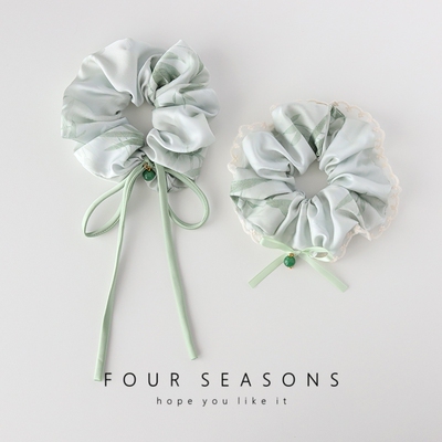 新中式精致缎面竹叶印花大肠发圈