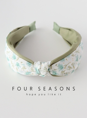 法式田园碎花头箍森系小清新绿色宽版打结发箍甜美布艺压发卡发饰