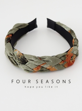 绿色系晕染水墨辫子发箍高级感复古法式宽版头箍外出百搭发饰头饰