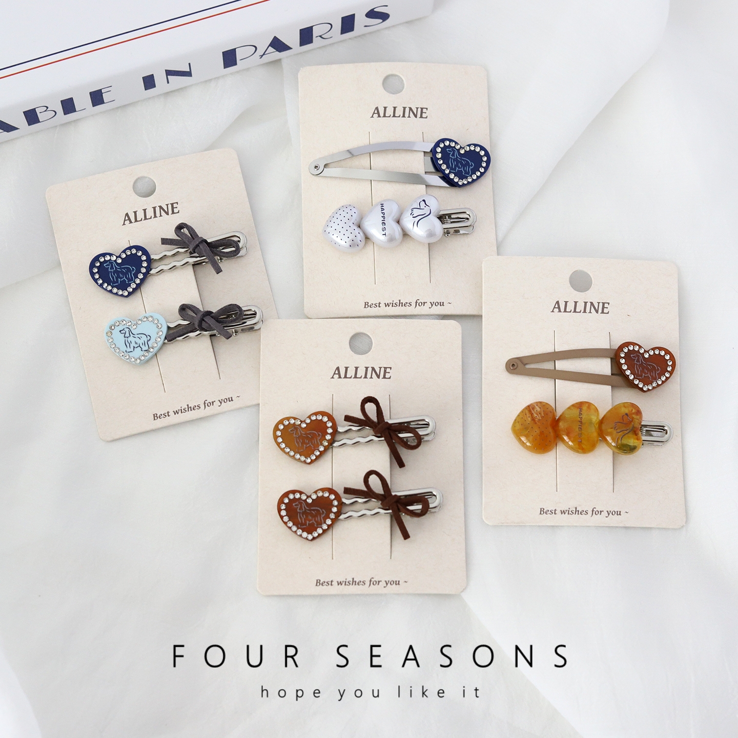 简约爱心水钻蝴蝶结发夹趣味金毛