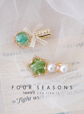 唯美永生花发夹高级感水钻蝴蝶结发卡浪漫田园绿色星星边夹刘海夹