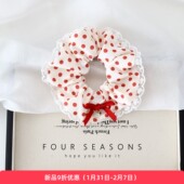 复古红色蝴蝶结波点大肠发圈韩系蕾丝花边扎头发头绳皮筋少女发饰