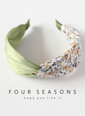 浪漫田园绿色拼色碎花交叉发箍绿野仙踪头箍复古法式高颅顶发卡女