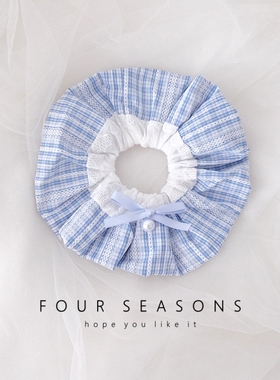 清新蓝色格纹蝴蝶结大肠发圈少女芭蕾风扎马尾头绳高级感韩系发绳