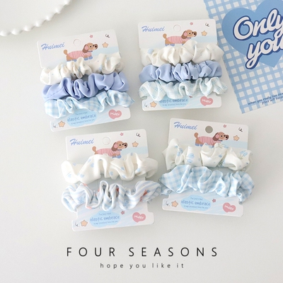 蓝色格子碎花发绳甜美少女小肠圈