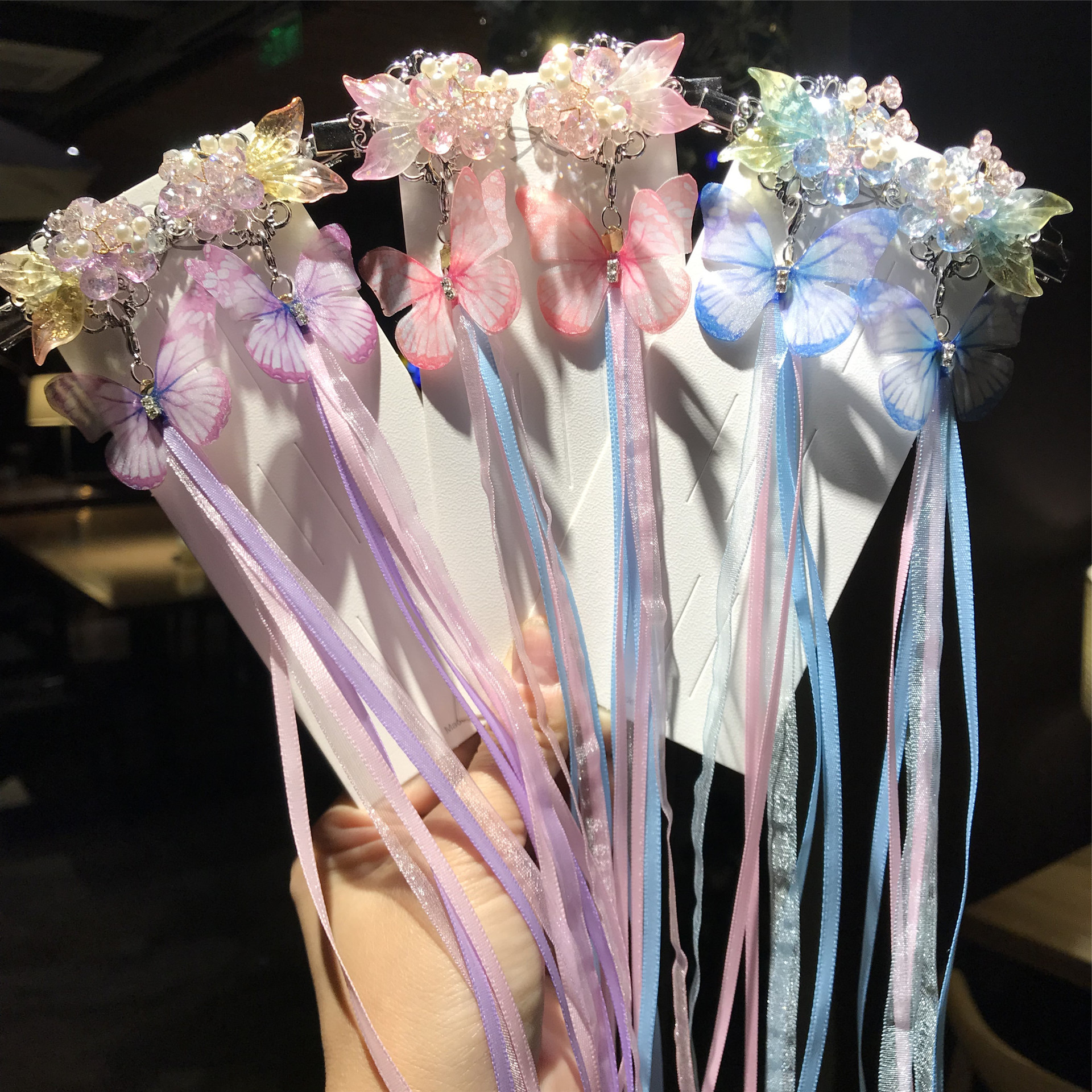 儿童汉服蝴蝶发夹流苏可拆卸