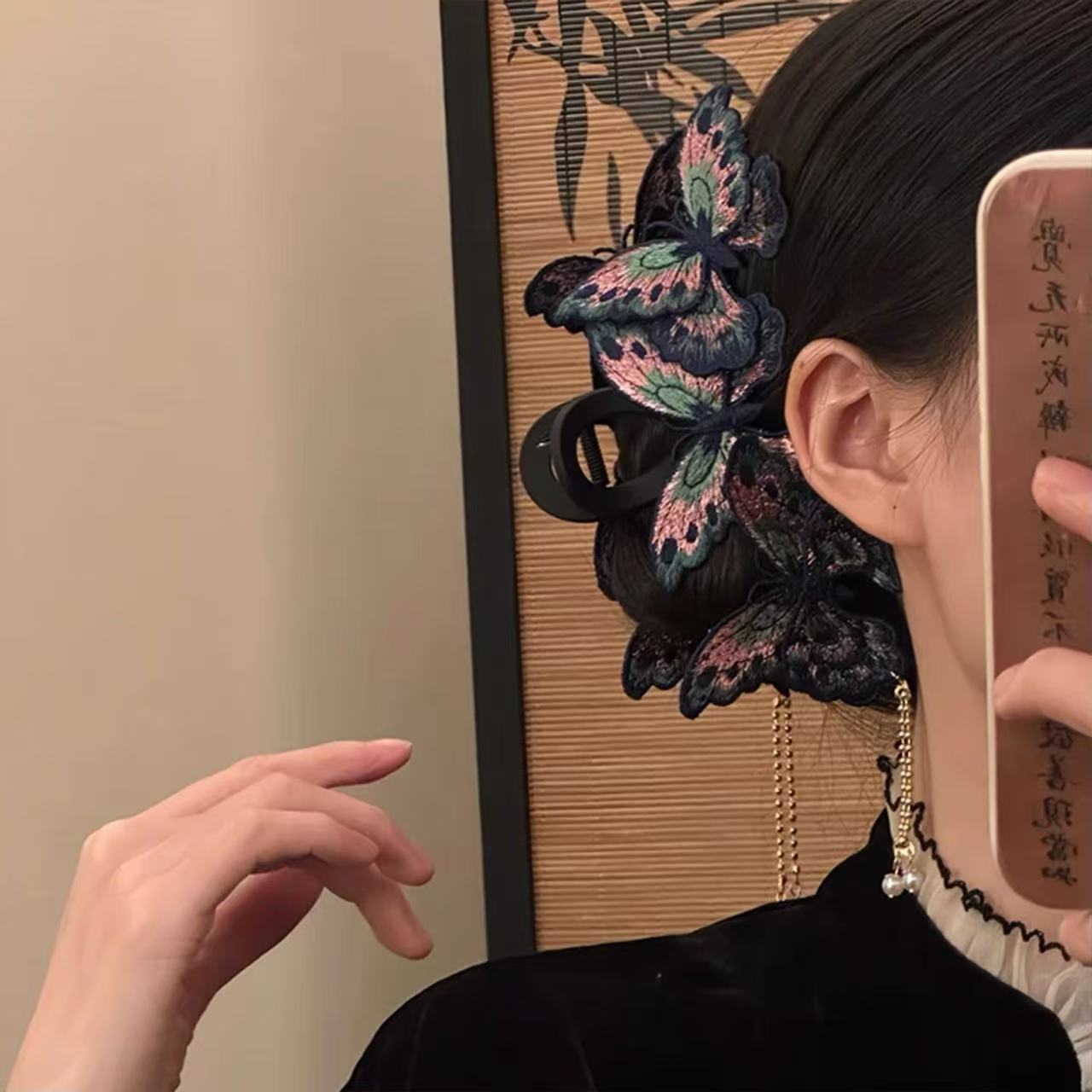 通勤古风刺绣蝴蝶抓夹