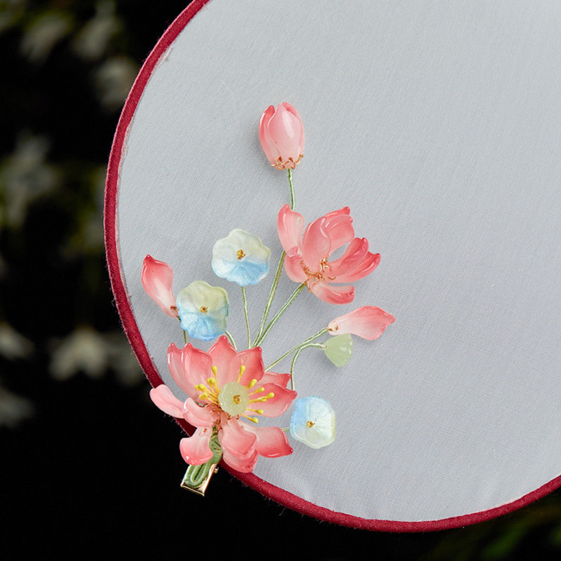 夏日古风手工琉璃莲花发夹