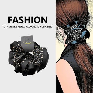 大肠发圈女2026新款 高级感巨好看黑色小碎花复古韩系扎头发饰头绳