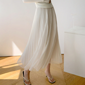 两面穿显瘦气质中长款 网纱百褶裙半身裙女秋冬季 新款 高腰a字裙子