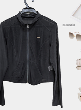 夏季款防晒衣女士款凉感修身显瘦黑色网纱透气轻薄长袖外套防晒服