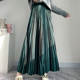 金丝绒半身裙女秋冬季 a字收高腰复古绿色优雅大摆中长款 百褶裙子