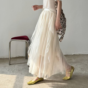 不规则网纱百褶半身长裙女高级感仙气A字大摆高腰显瘦蓬蓬纱裙子