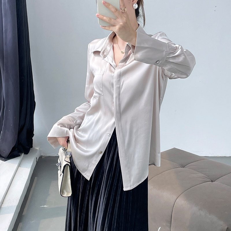 醋酸缎面衬衫女士开春秋法式气质高级感轻奢减龄洋气长袖上衣外套