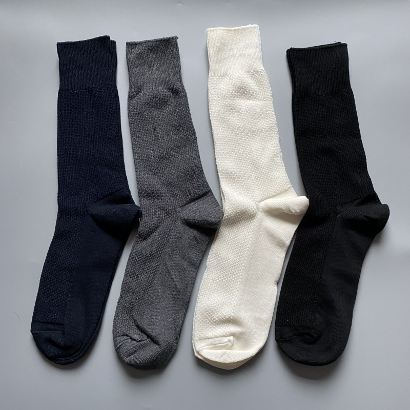 男士中筒素色双针麻纹商务袜