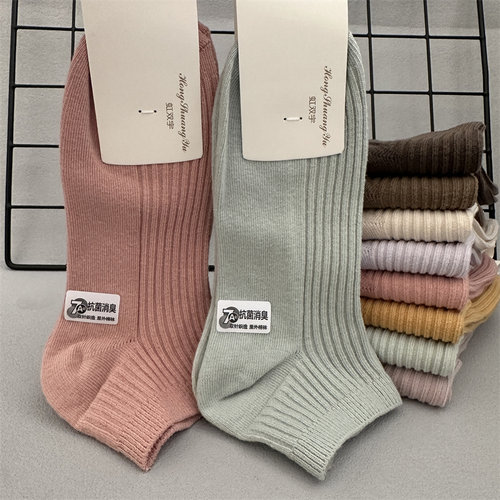 女士春夏浅口低帮船袜黑白色短袜纯棉双针舒适休闲袜女短筒运动袜